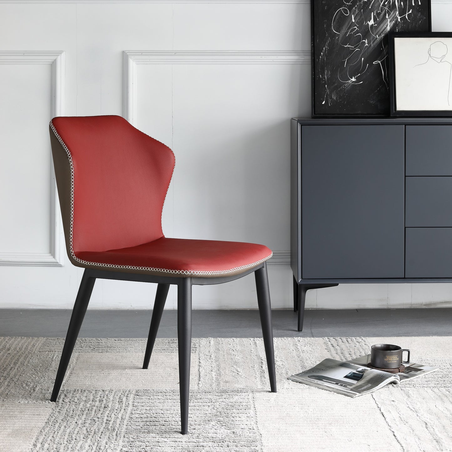 Luxury Design PU Leather Dining Chair Steel Frame And Leg Hand Stitch Muti Color