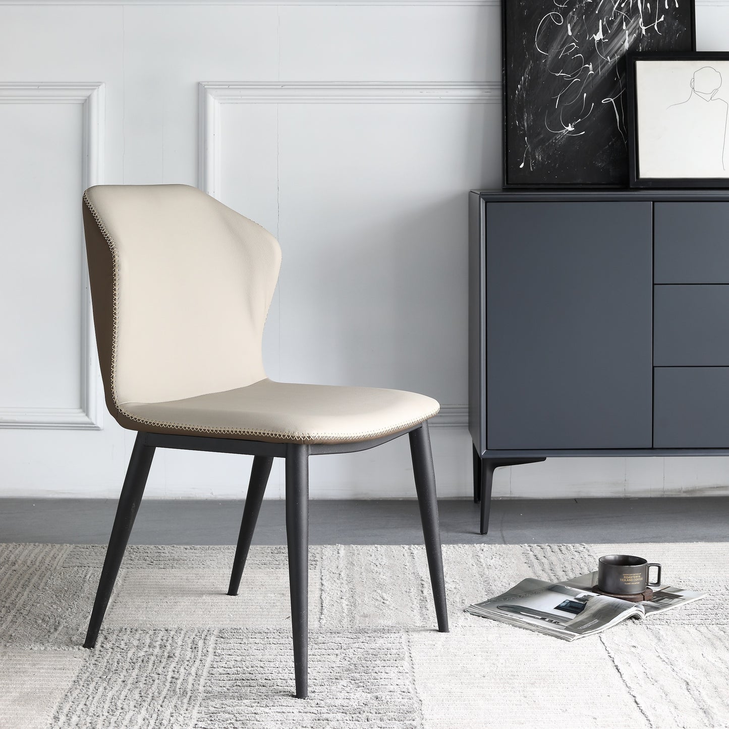 Luxury Design PU Leather Dining Chair Steel Frame And Leg Hand Stitch Muti Color