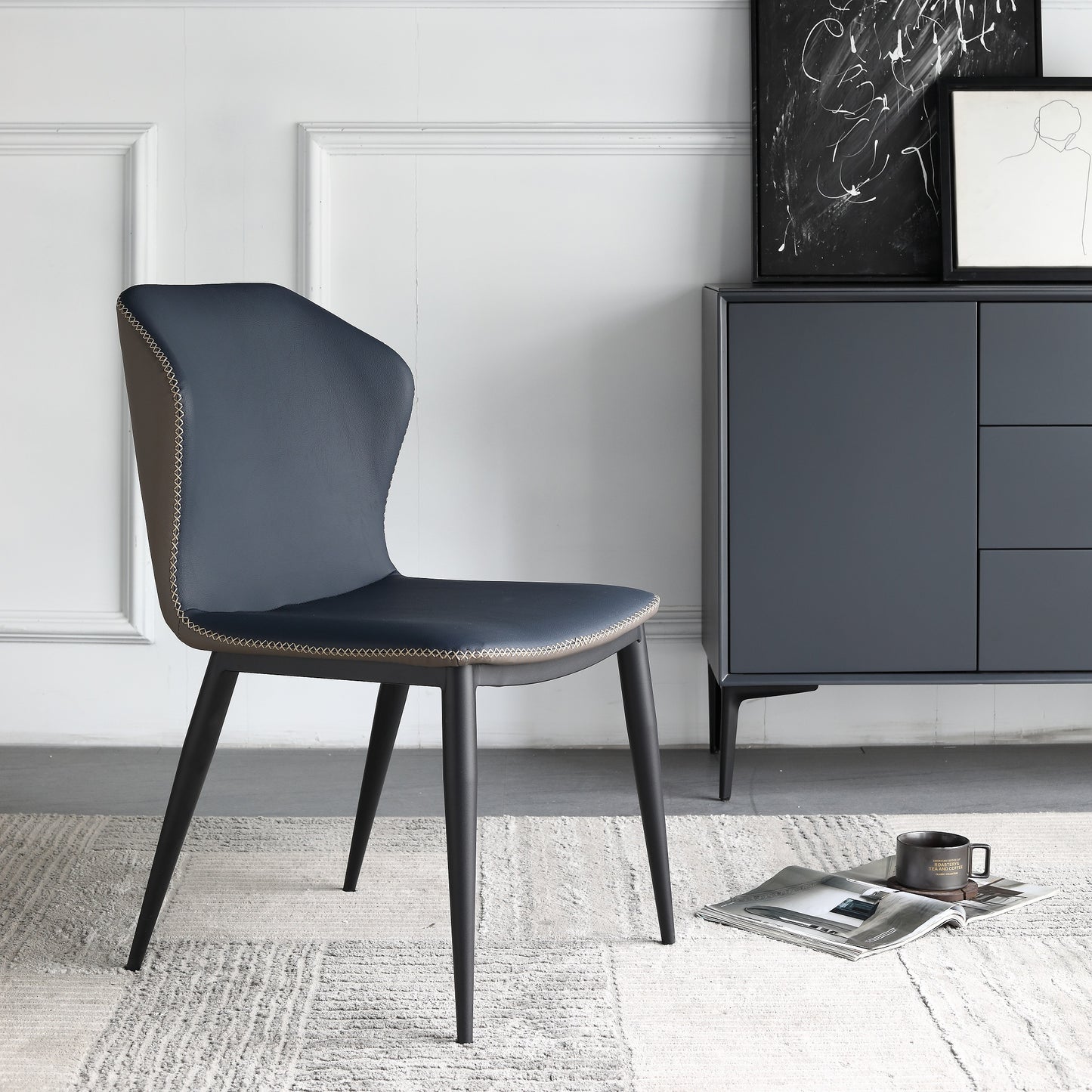 Luxury Design PU Leather Dining Chair Steel Frame And Leg Hand Stitch Muti Color