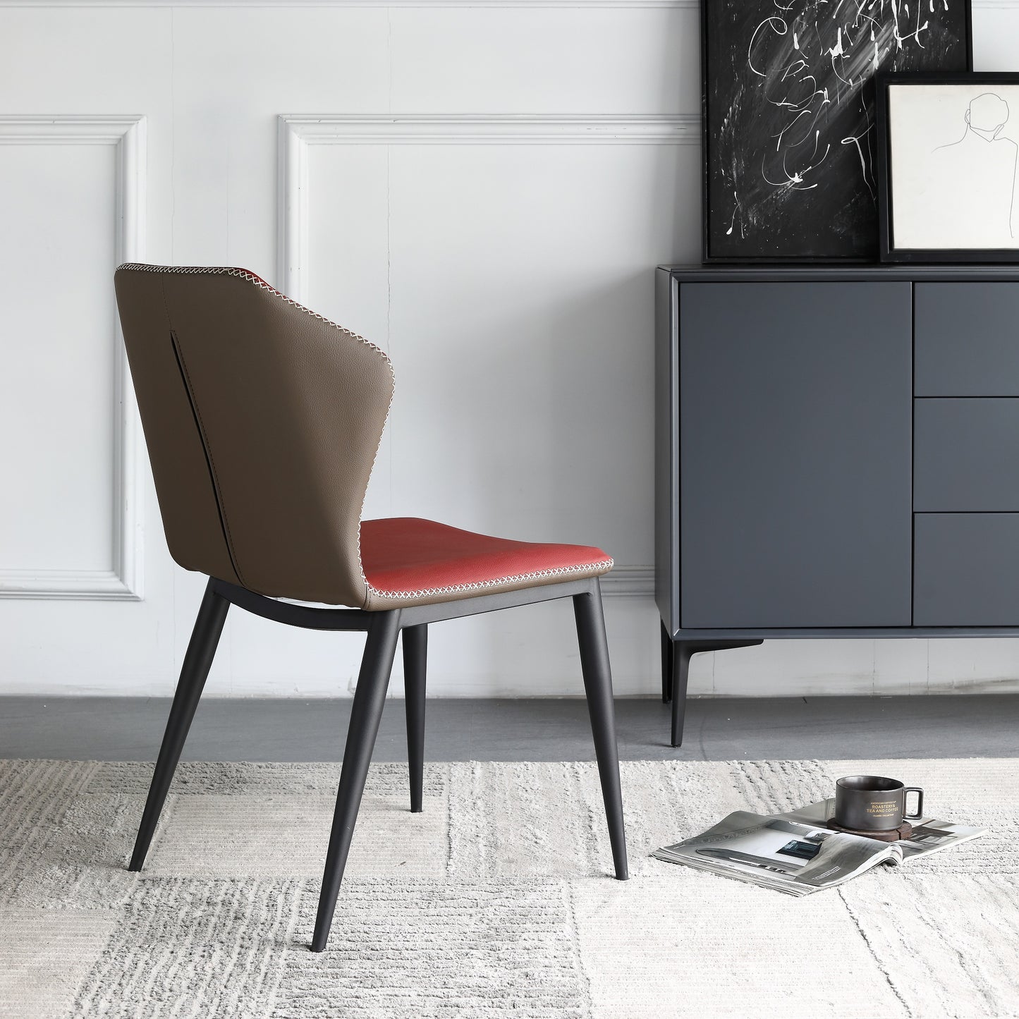 Luxury Design PU Leather Dining Chair Steel Frame And Leg Hand Stitch Muti Color