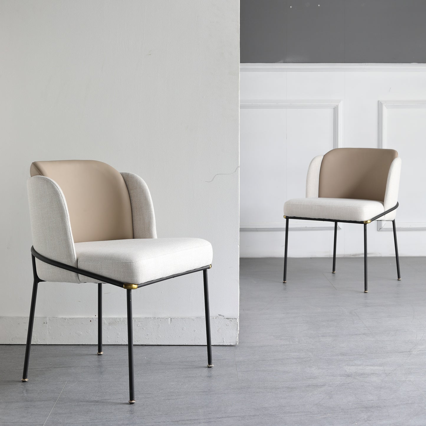 Modern Style Fabric Dining Chair With PU Leather Backrest Steel Frame And Legs