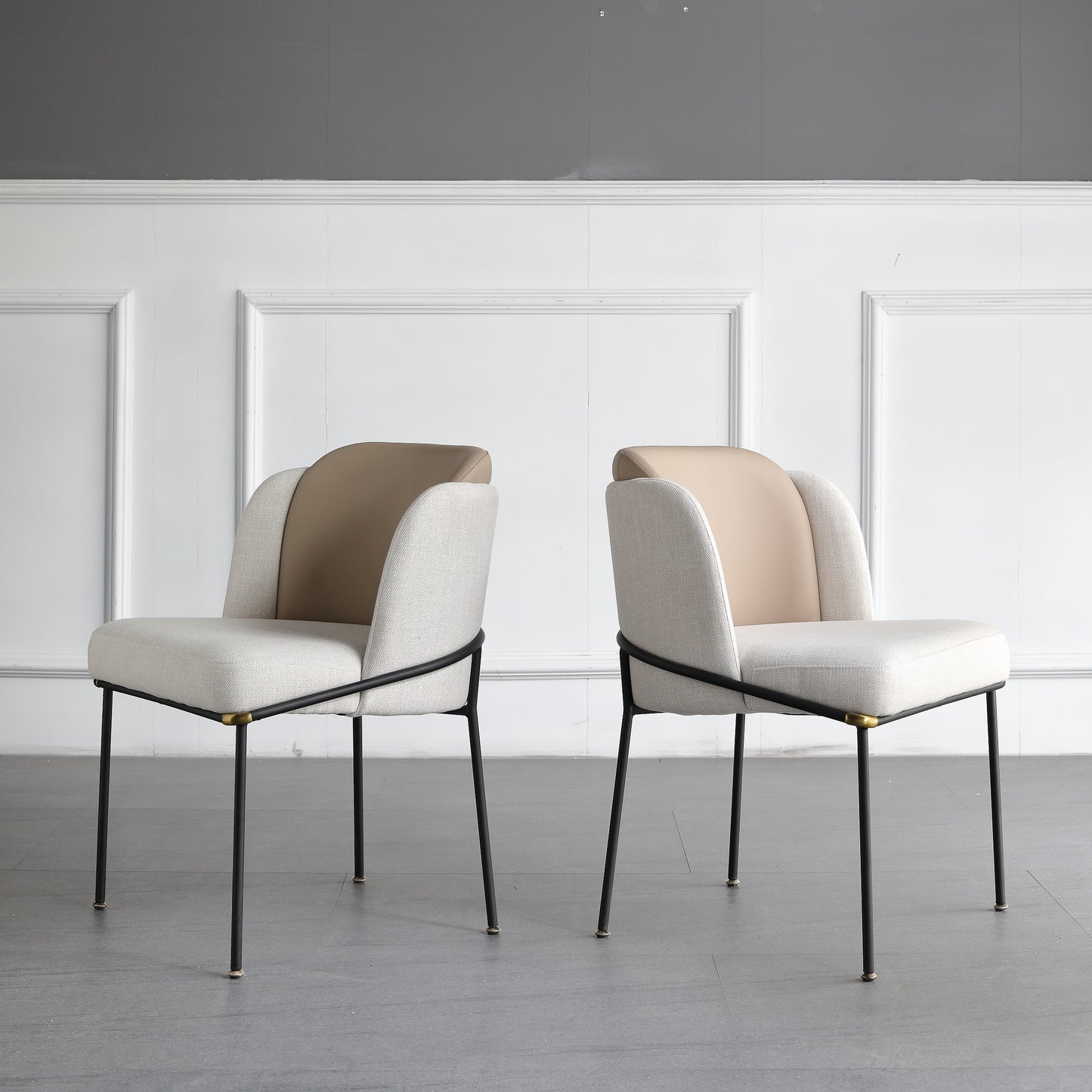Modern Style Fabric Dining Chair With PU Leather Backrest Steel Frame And Legs