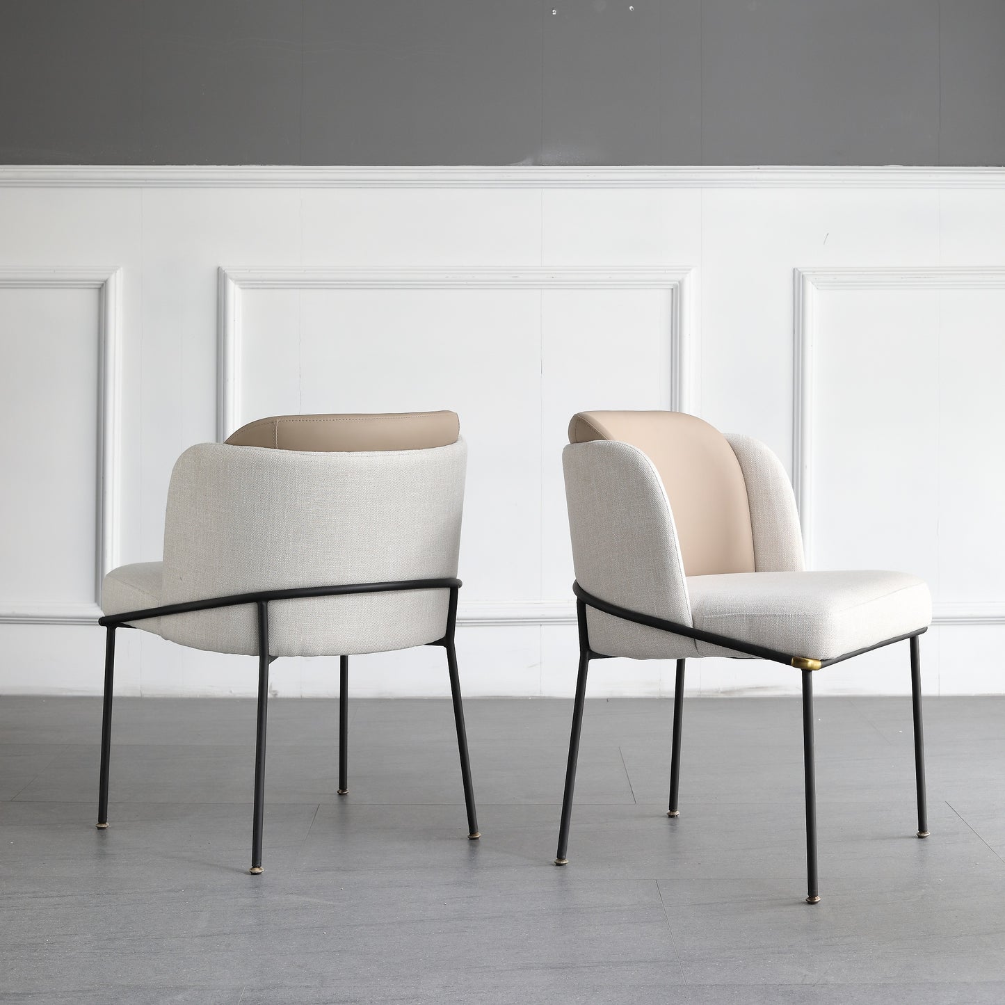 Modern Style Fabric Dining Chair With PU Leather Backrest Steel Frame And Legs