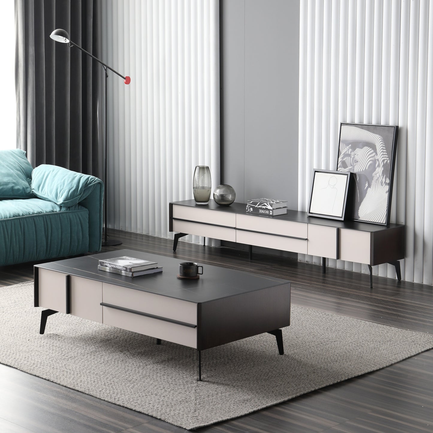AMELIA Mordern Design Entertainment Unit TV Unit TV Stand Black And White Contrast Color 2m