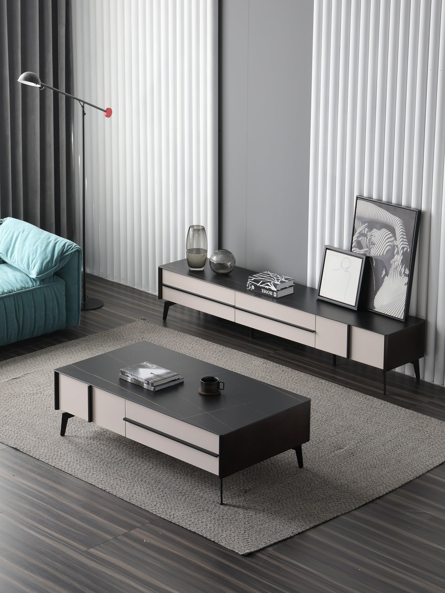 AMELIA Mordern Design Entertainment Unit TV Unit TV Stand Black And White Contrast Color 2m