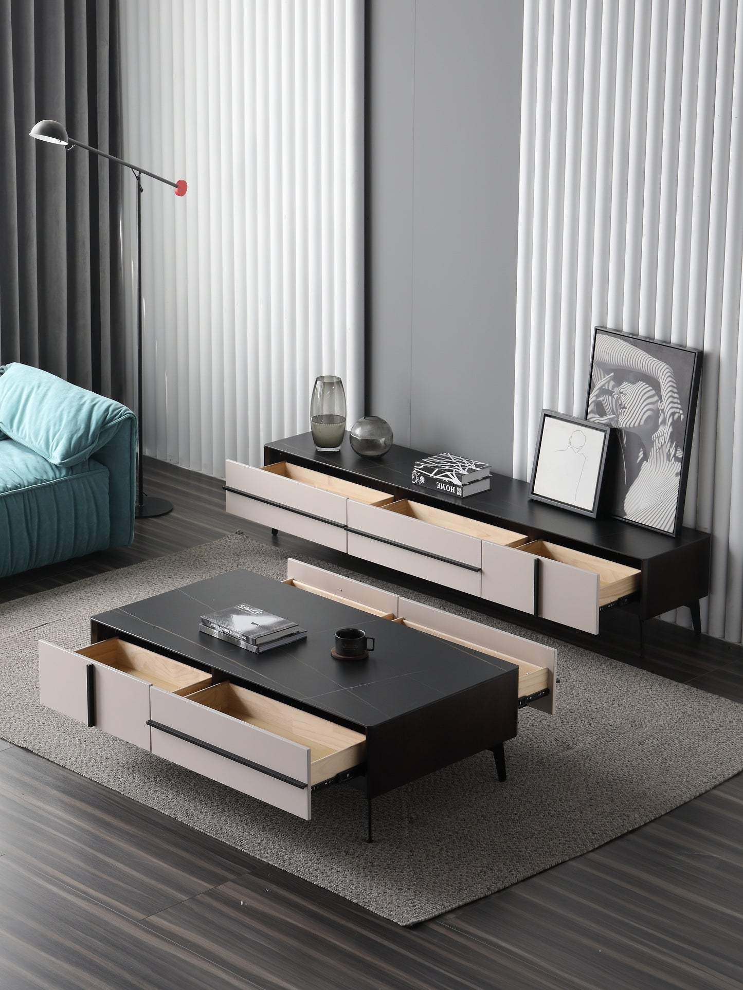AMELIA Mordern Design Entertainment Unit TV Unit TV Stand Black And White Contrast Color 2m