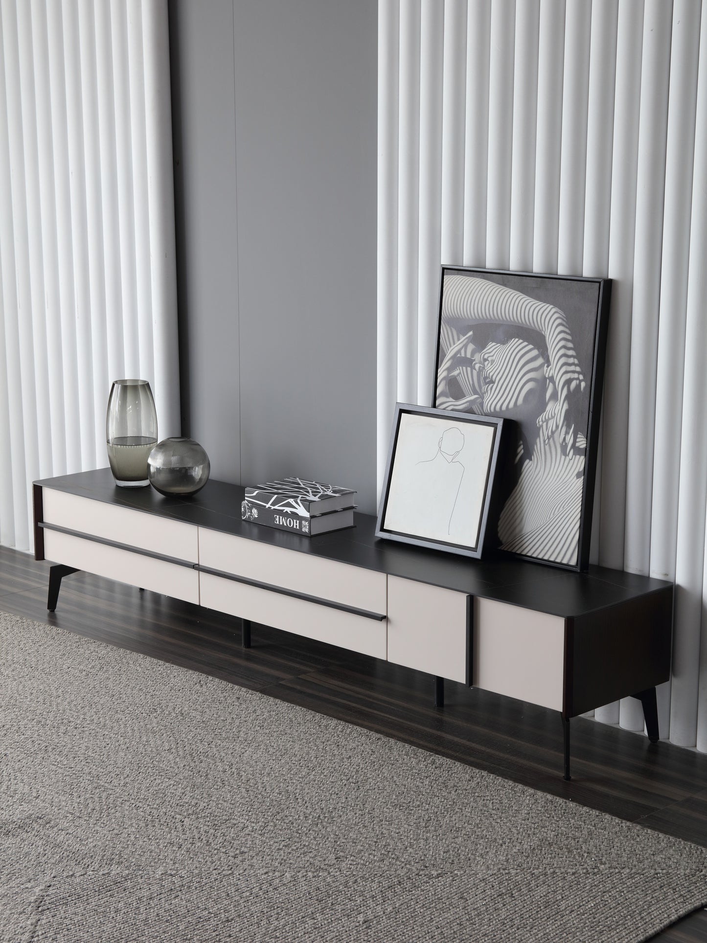 AMELIA Mordern Design Entertainment Unit TV Unit TV Stand Black And White Contrast Color 2m
