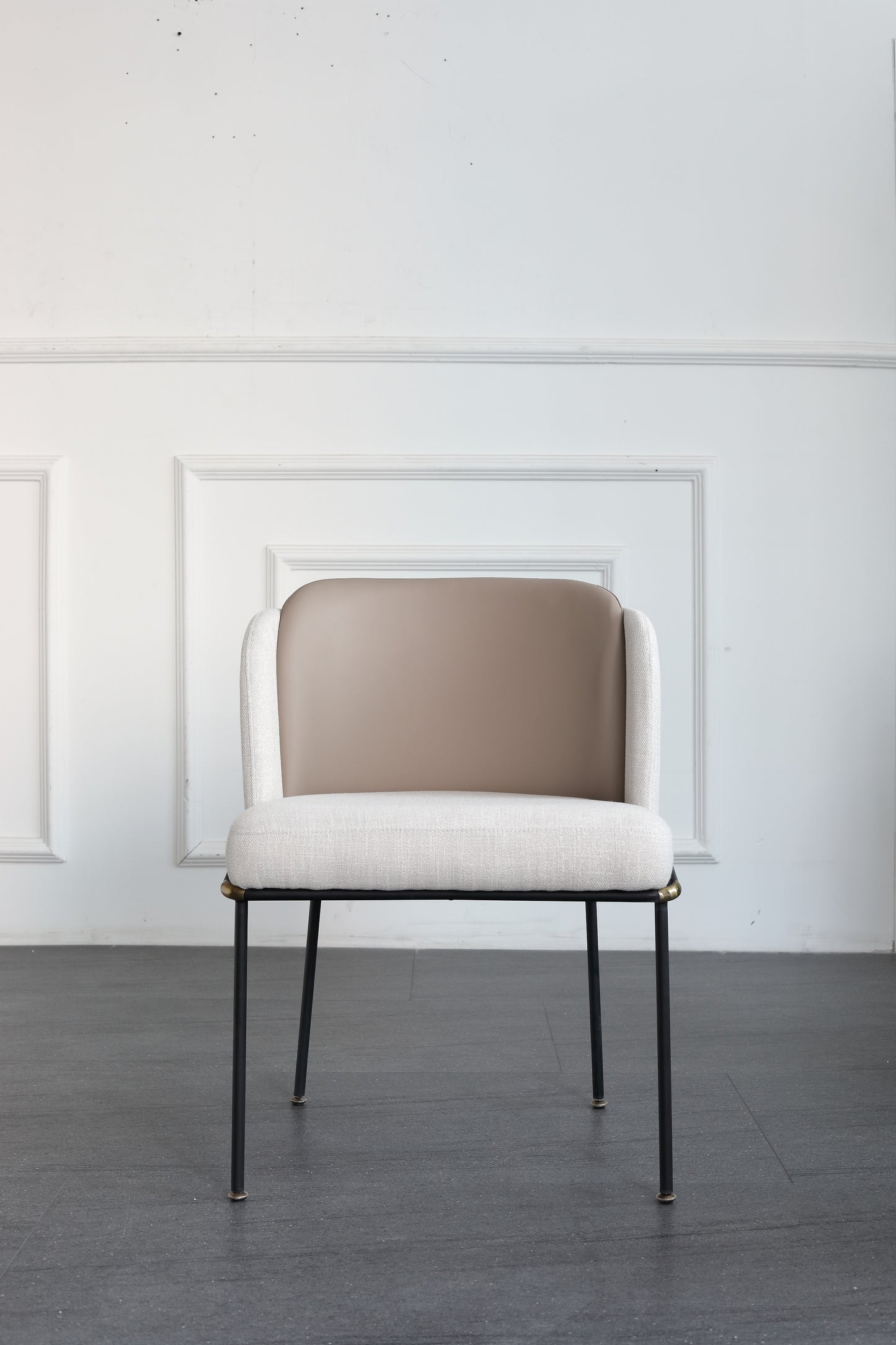 Modern Style Fabric Dining Chair With PU Leather Backrest Steel Frame And Legs