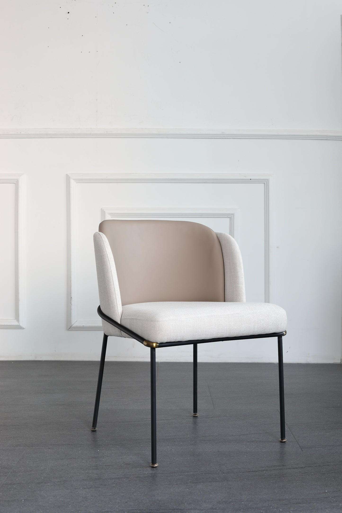 Modern Style Fabric Dining Chair With PU Leather Backrest Steel Frame And Legs
