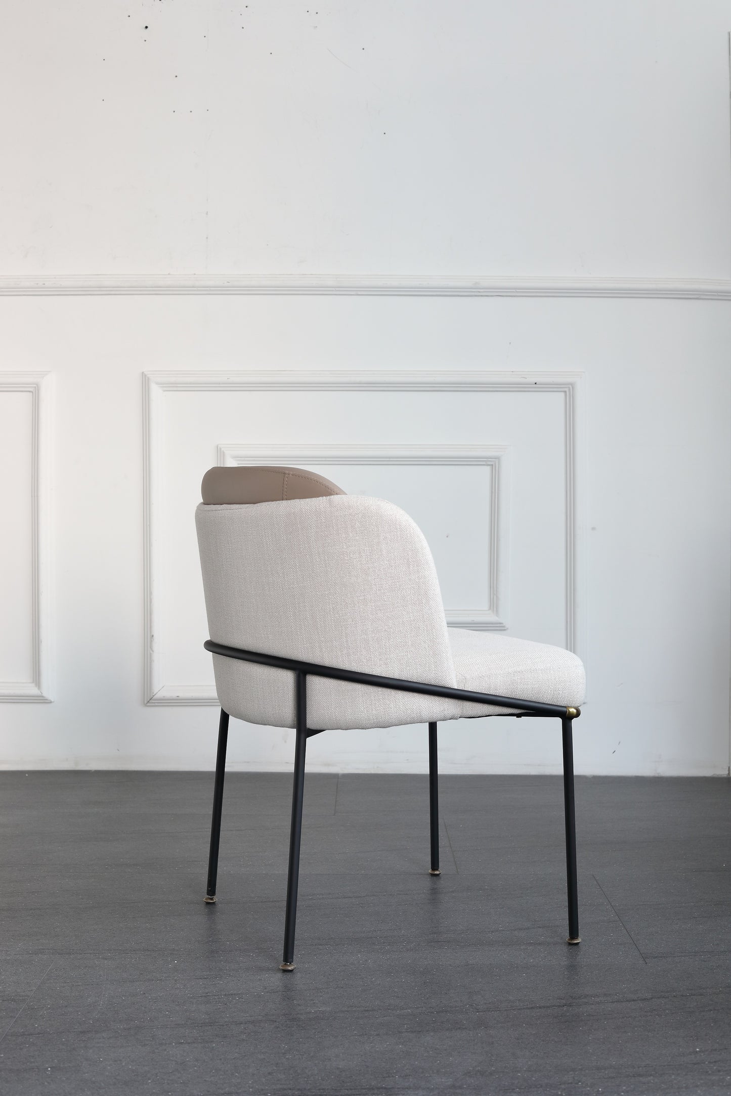 Modern Style Fabric Dining Chair With PU Leather Backrest Steel Frame And Legs