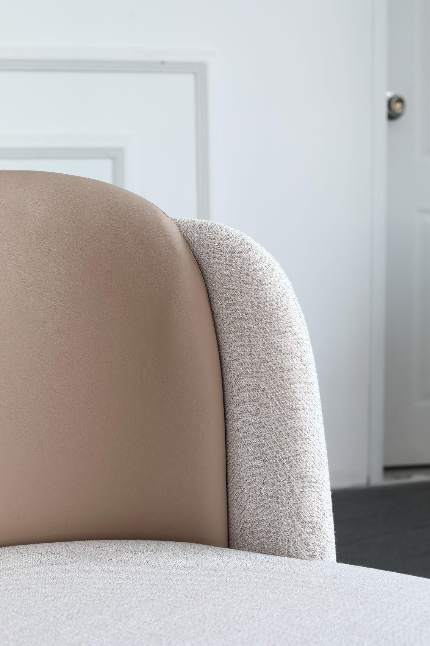 Modern Style Fabric Dining Chair With PU Leather Backrest Steel Frame And Legs