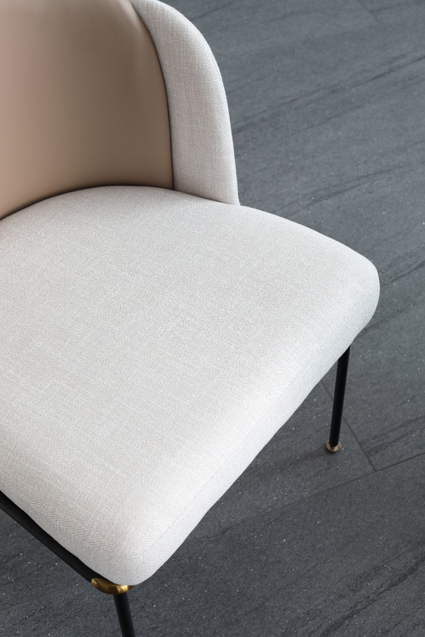 Modern Style Fabric Dining Chair With PU Leather Backrest Steel Frame And Legs