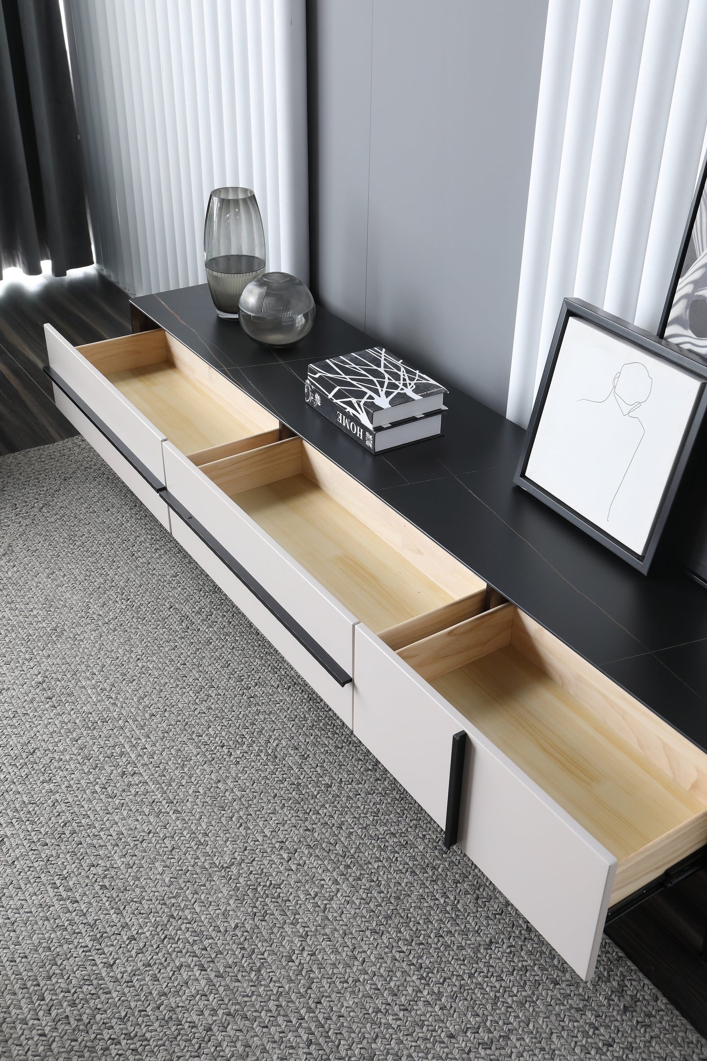 AMELIA Mordern Design Entertainment Unit TV Unit TV Stand Black And White Contrast Color 2m