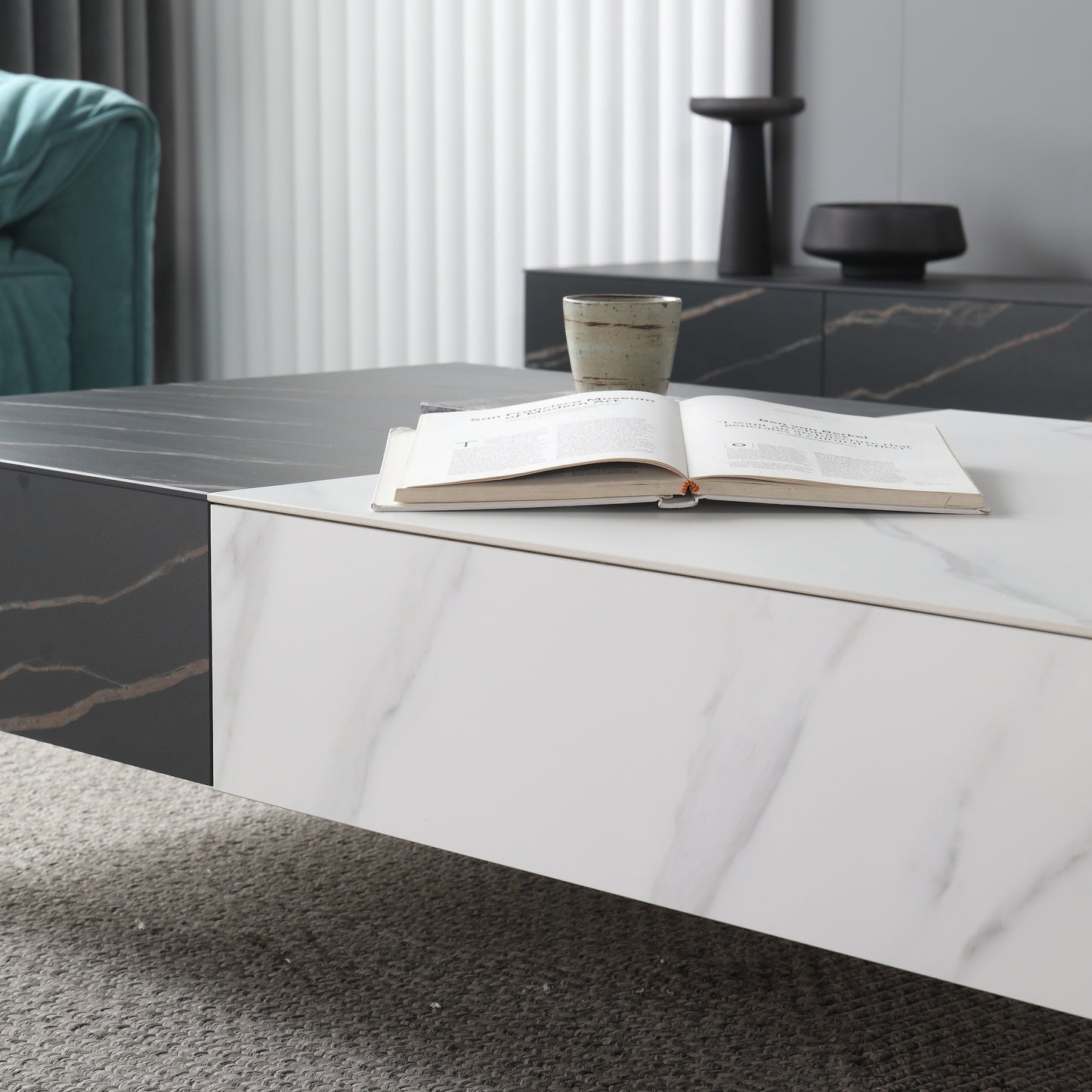 Euro Design Two Tone Color Style Sintered Stone Top Coffee Table 1.3m