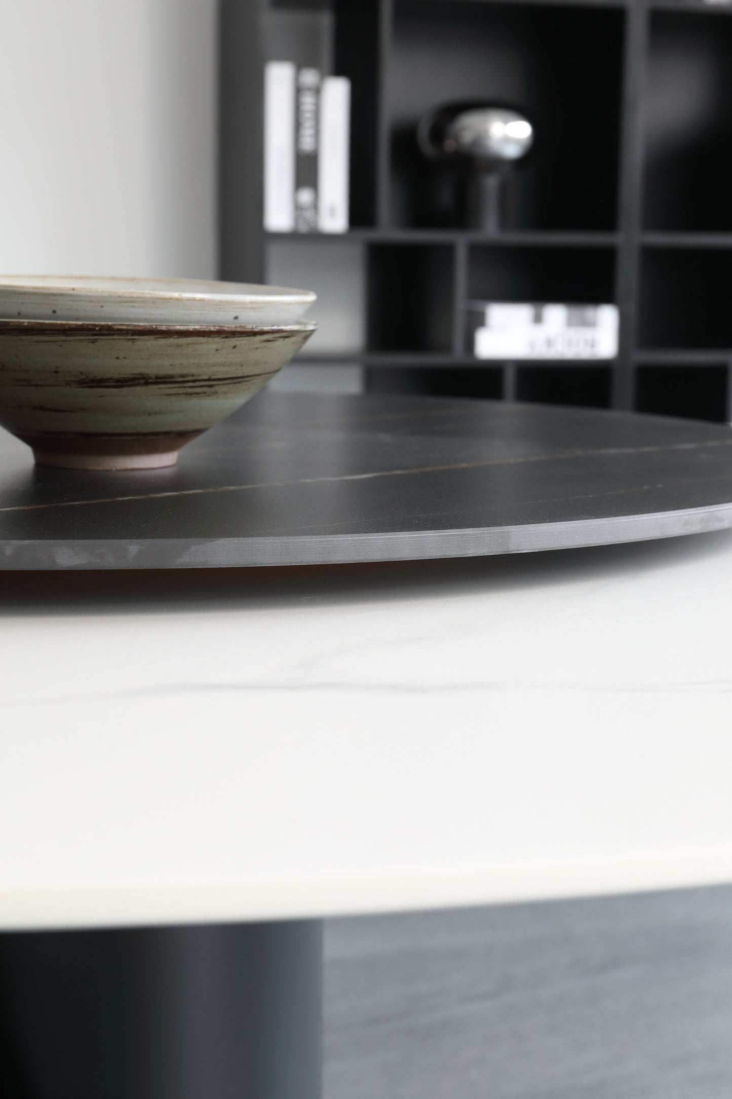 Jessie Sintered Stone Top Round Dining Table Matte Finish With Lazy Susan 2 Size