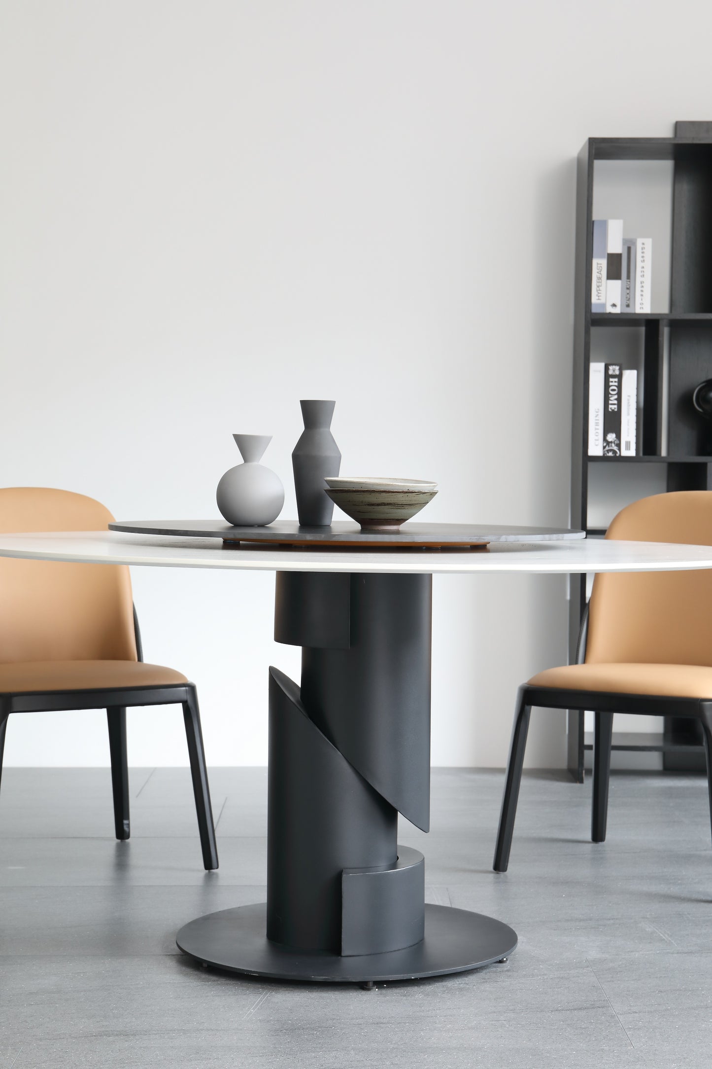 Jessie Sintered Stone Top Round Dining Table Matte Finish With Lazy Susan 2 Size