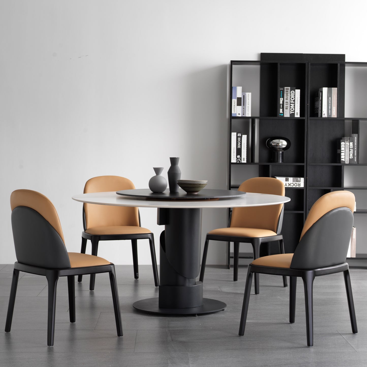 Jessie Sintered Stone Top Round Dining Table Matte Finish With Lazy Susan 2 Size