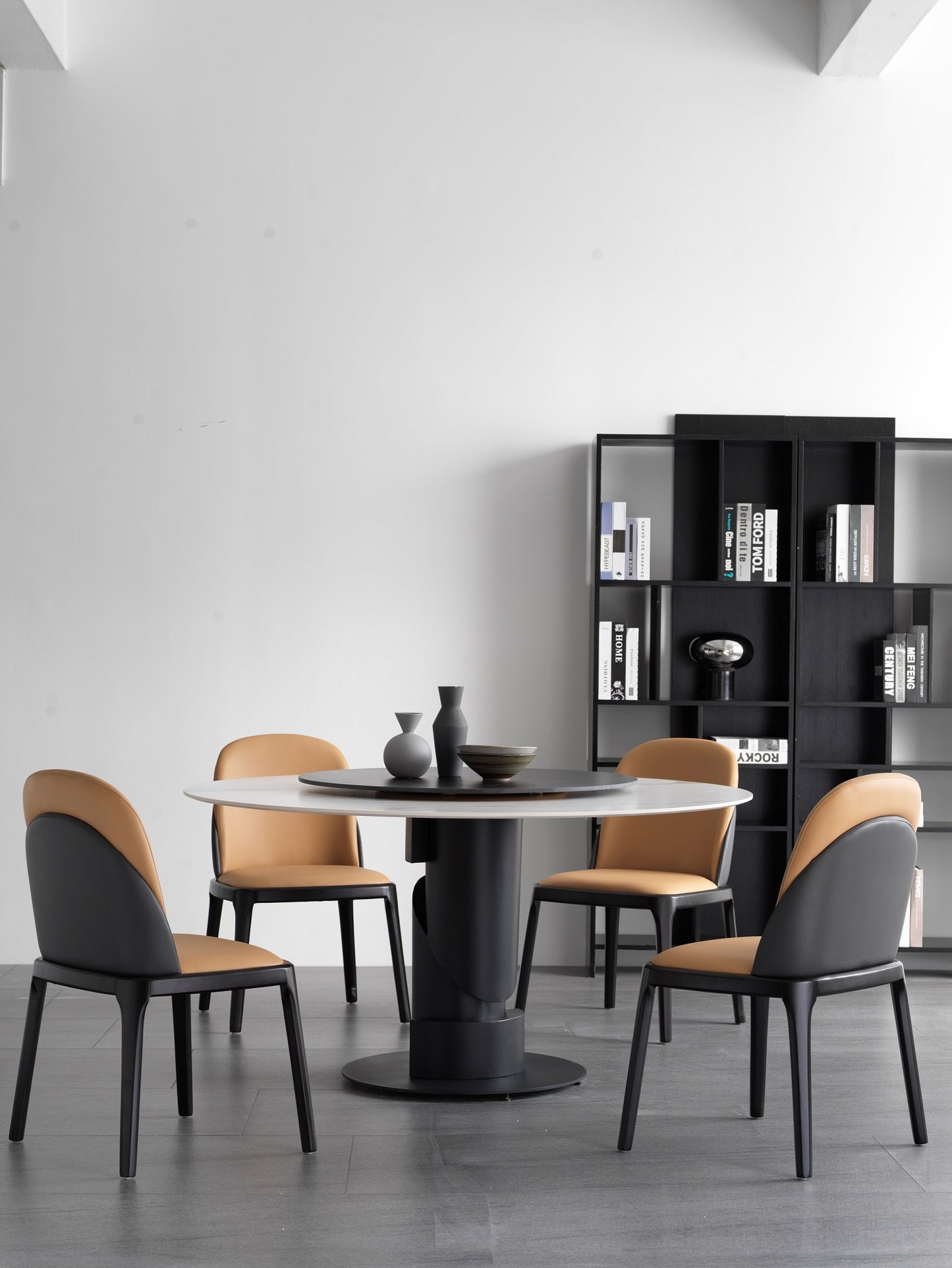 Jessie Sintered Stone Top Round Dining Table Matte Finish With Lazy Susan 2 Size