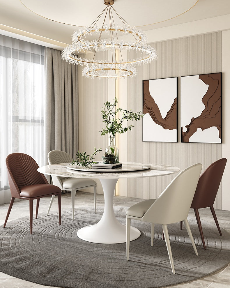 Pandora Pattern Luxury Round Dining Table Sintered Stone Top With Lazy Susan