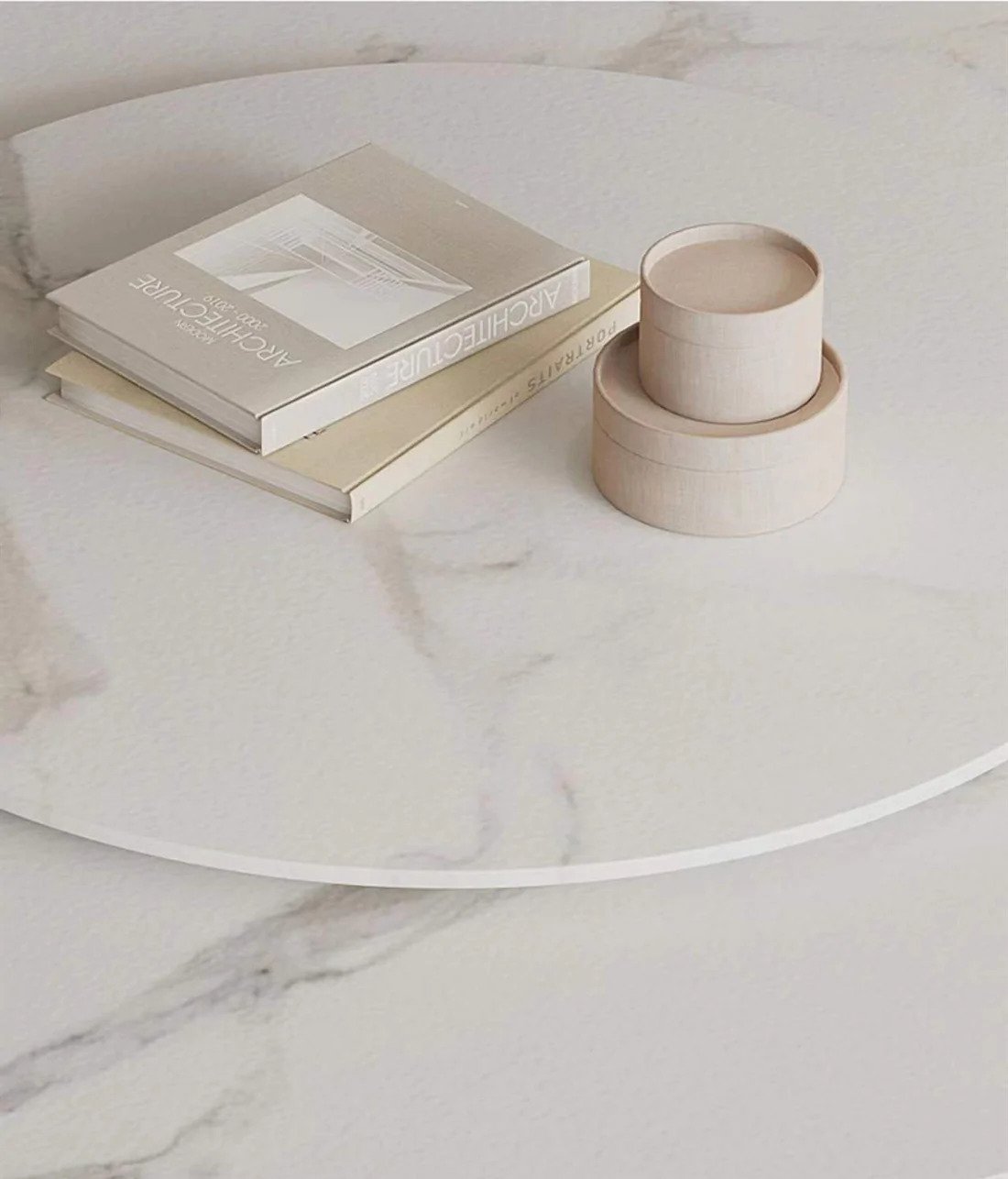 Solana White Sintered Stone Marble Effect Round Dining Table With Lazy Susan