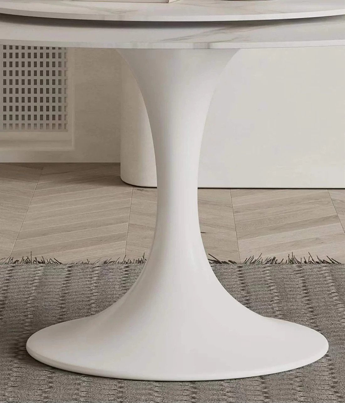 Solana White Sintered Stone Marble Effect Round Dining Table With Lazy Susan