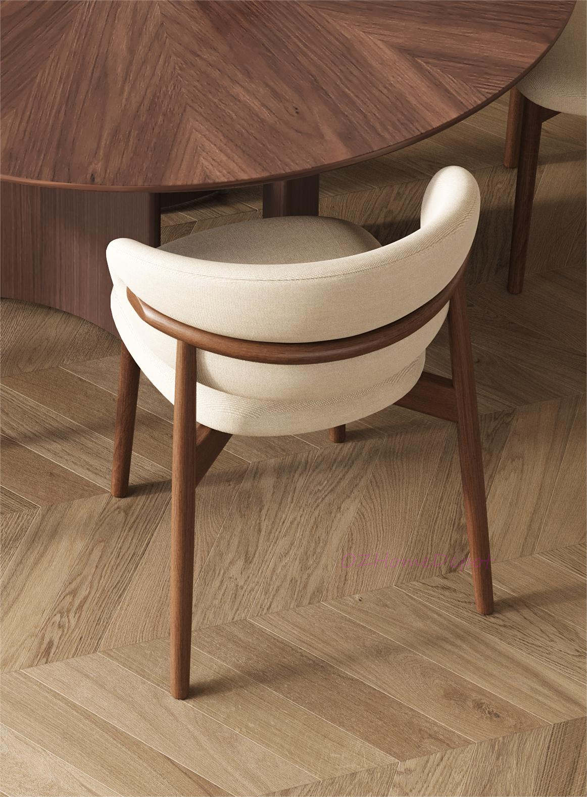 Mars Simple Style Dining Chair Solid Timber Frame And Legs With Fabric Seat Beige Color