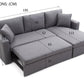 Modern Design Linen Fabric 3-Seat Sofa Bed With Storage Chaise Grey Color
