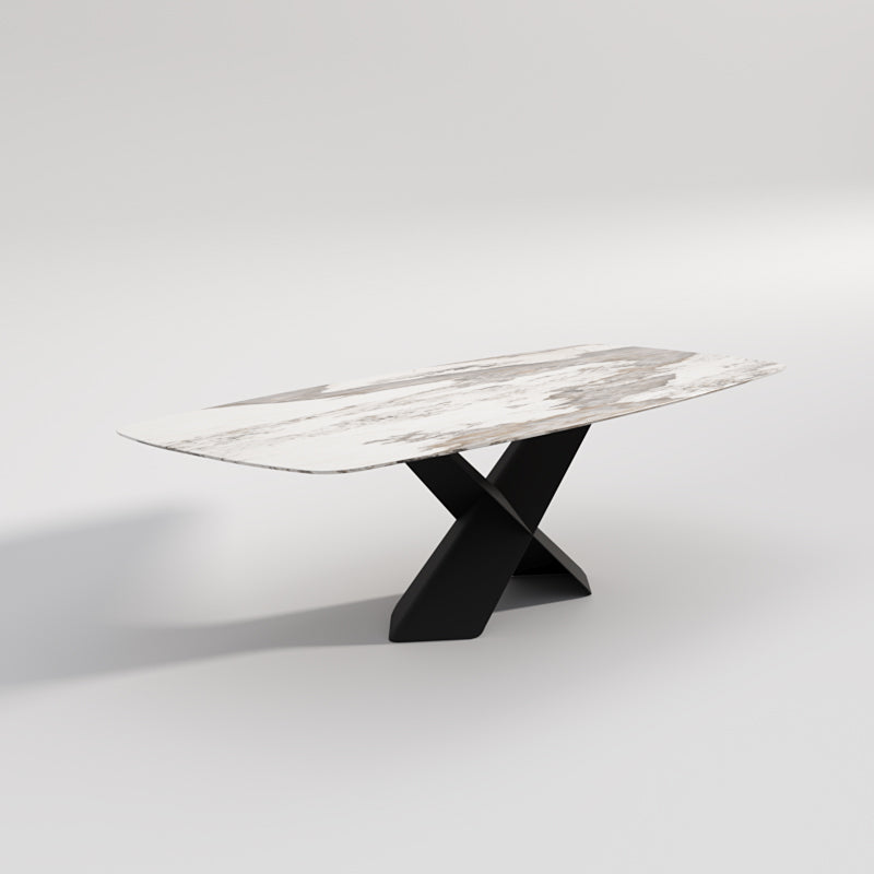 Lupika Sintered Stone Top Rectangular Dining Table With X Shape Stand Glossy Finish 1.8-2.2m