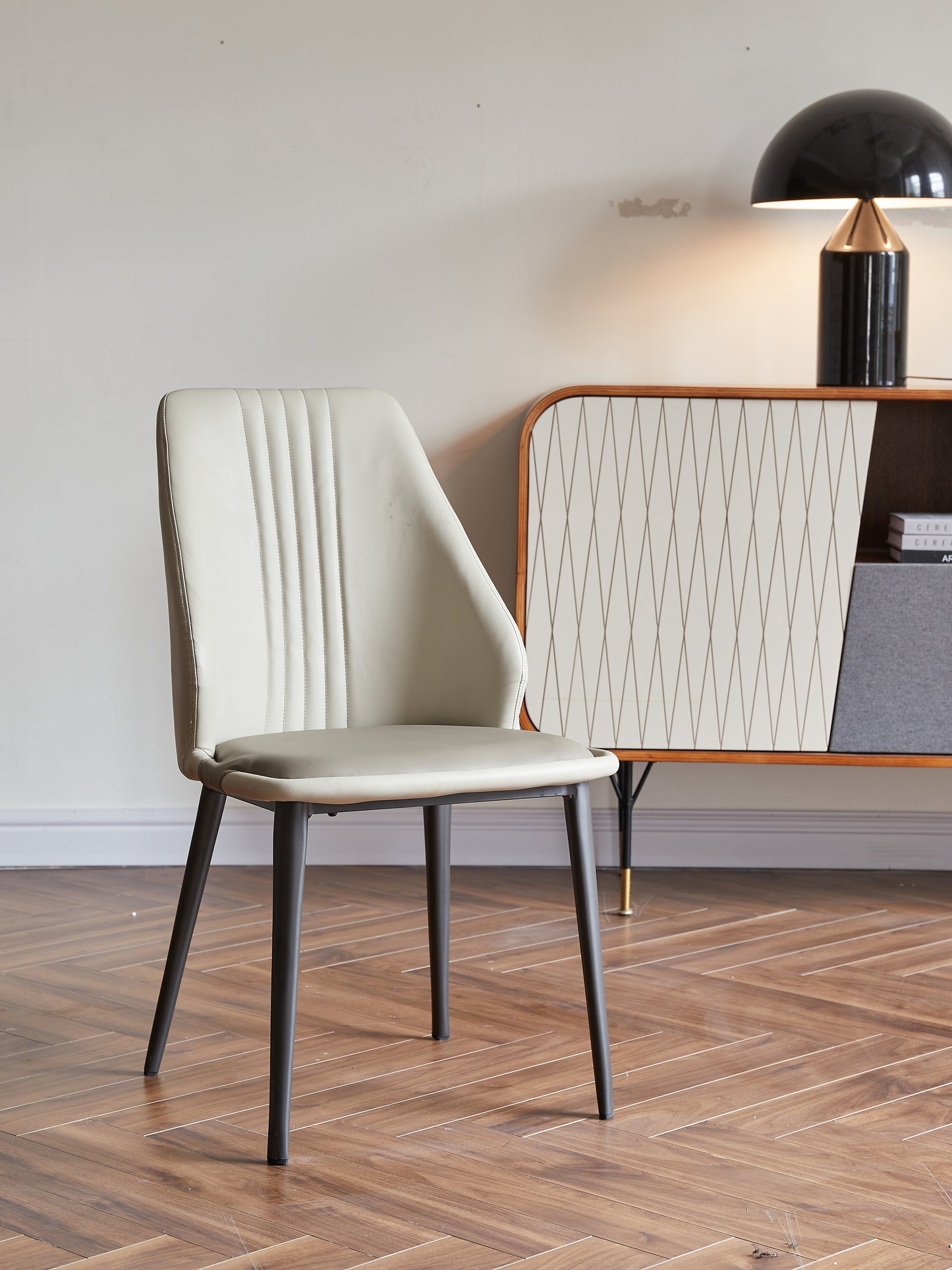 Ady Luxury Design PU Leather Dining Chair Metal Leg Hand Stitch Decoration