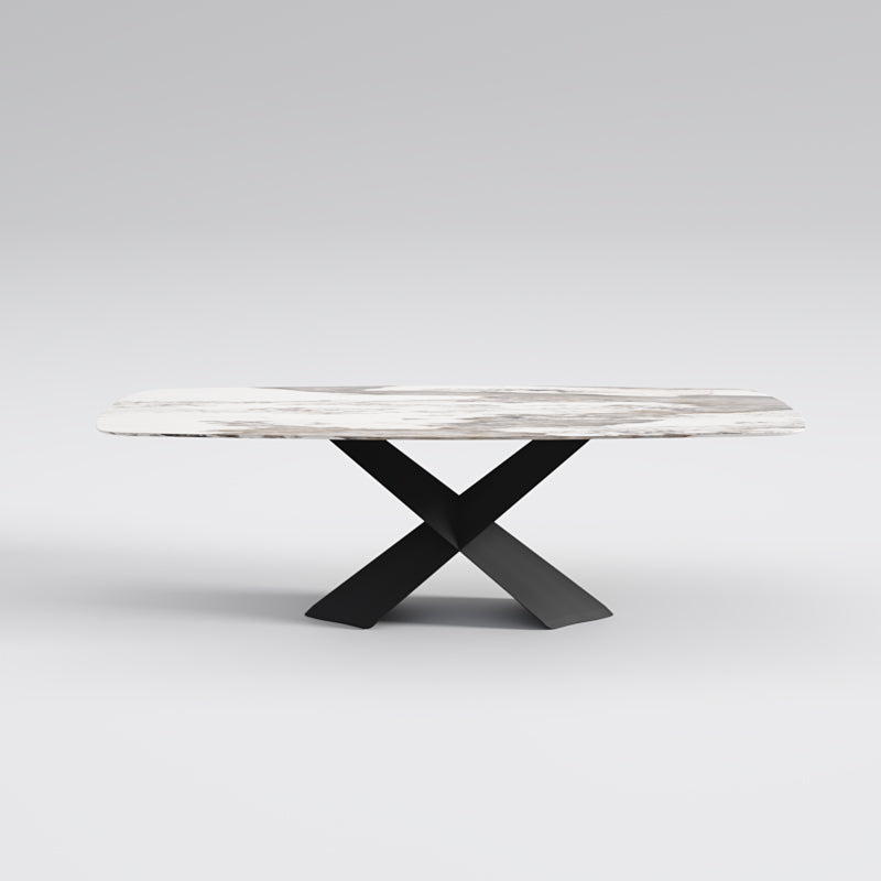 Lupika Sintered Stone Top Rectangular Dining Table With X Shape Stand Glossy Finish 1.8-2.2m