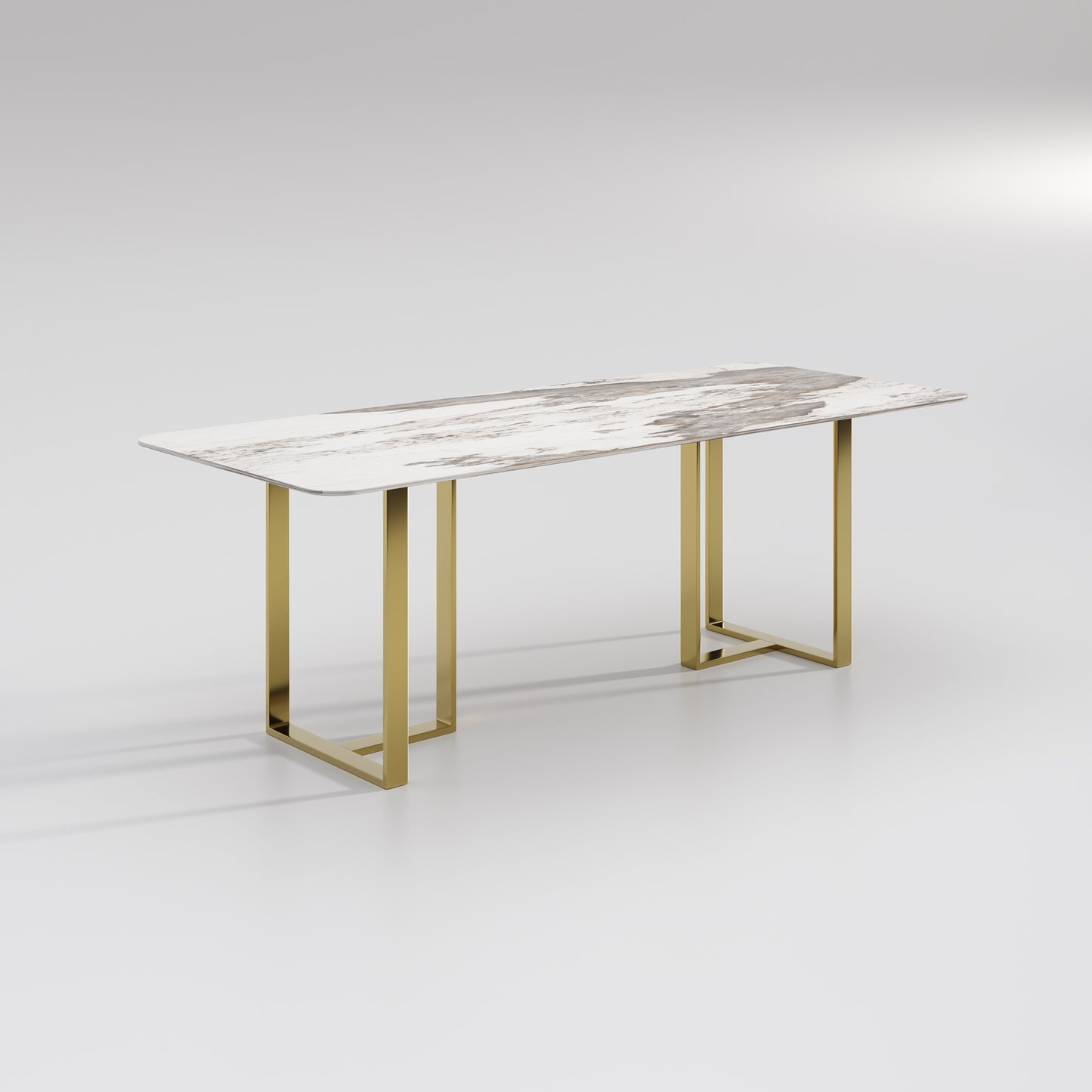 ELOWEN Marble Style Paint Sintered Stone Top Rectangular Dining Table High Gloss Finish 1.8-2.4m