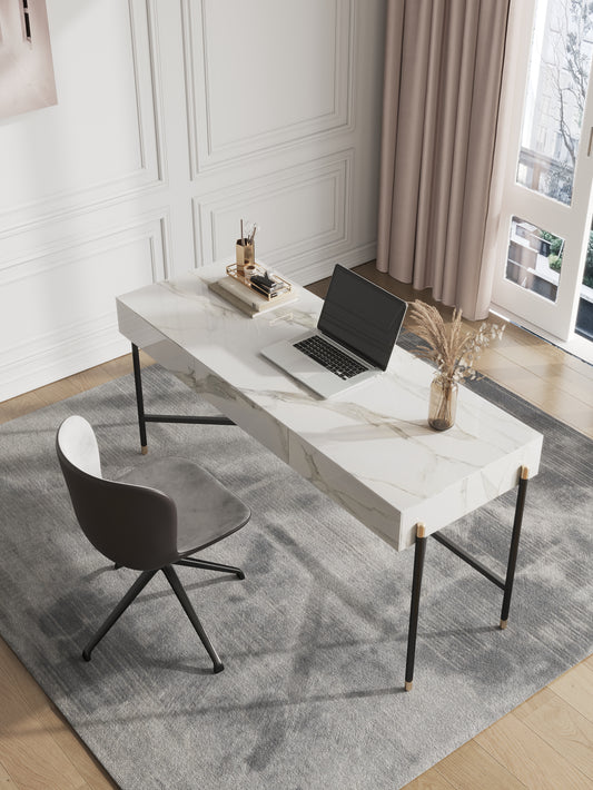 Igor Sintered Stone Top Study Desk With Drawers Steel Legs Home Office Desk 1.4m