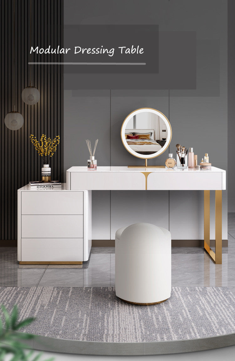 NEREO Italian Design Sintered Stone Top Vanity Table With Stool And LED Mirror Makeup Table Dressing Table With Drawers 1m-1.2m