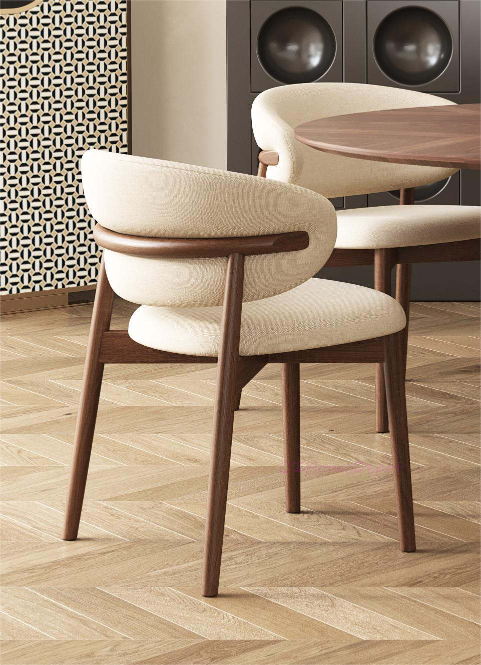 Mars Simple Style Dining Chair Solid Timber Frame And Legs With Fabric Seat Beige Color