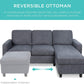 Linen Fabric 3-Seat Modular Sofa Grey Color With Reversible Ottoman L Shape Sofa