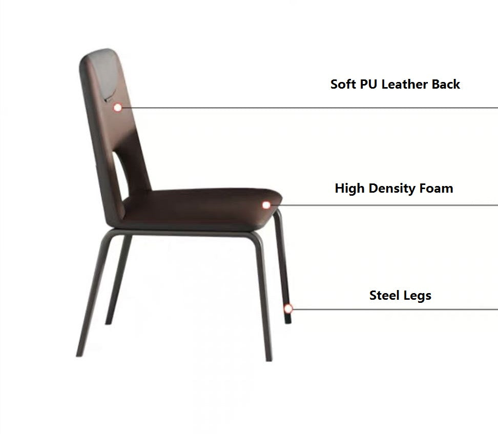 Mermaid Half Open Back Style PU Leather Dining Chair Metal Legs Black Color High Density Foam Seat