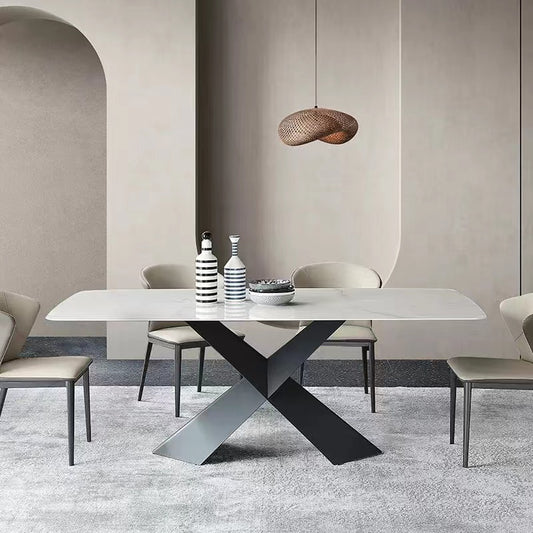 THIBAULT High-Gloss Pandora Pattern Luxury Dining Table X Cross Carbon Steel Base 1.5m-2m