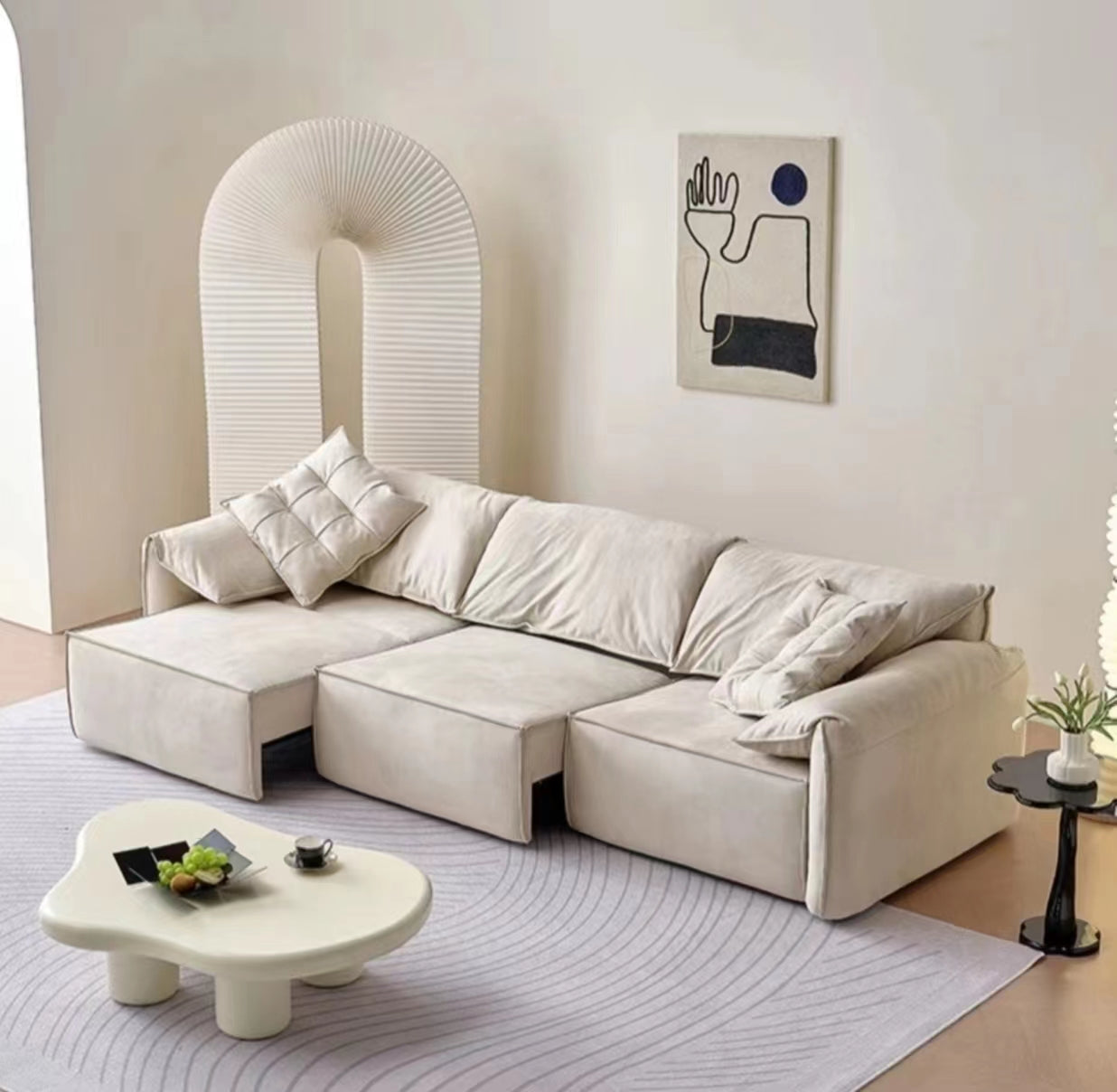 Modern Design Elephant Ear Style Electrc Remote Controlled Fabric Three Seat Sofa Chaise Lounge Muti Color