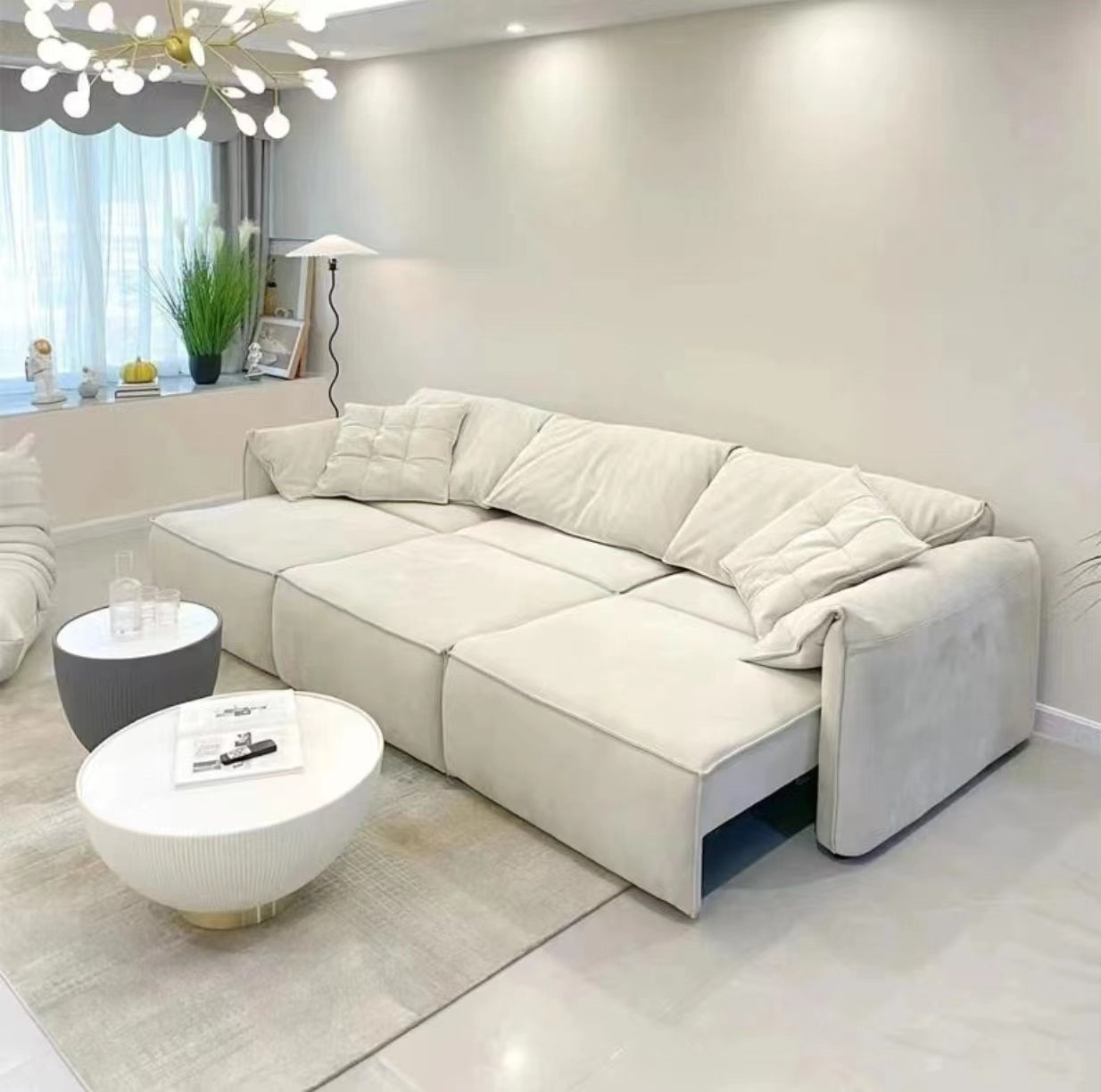 Modern Design Elephant Ear Style Electrc Remote Controlled Fabric Three Seat Sofa Chaise Lounge Muti Color