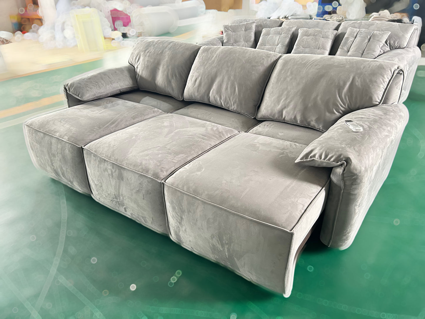 Modern Design Elephant Ear Style Electrc Remote Controlled Fabric Three Seat Sofa Chaise Lounge Muti Color