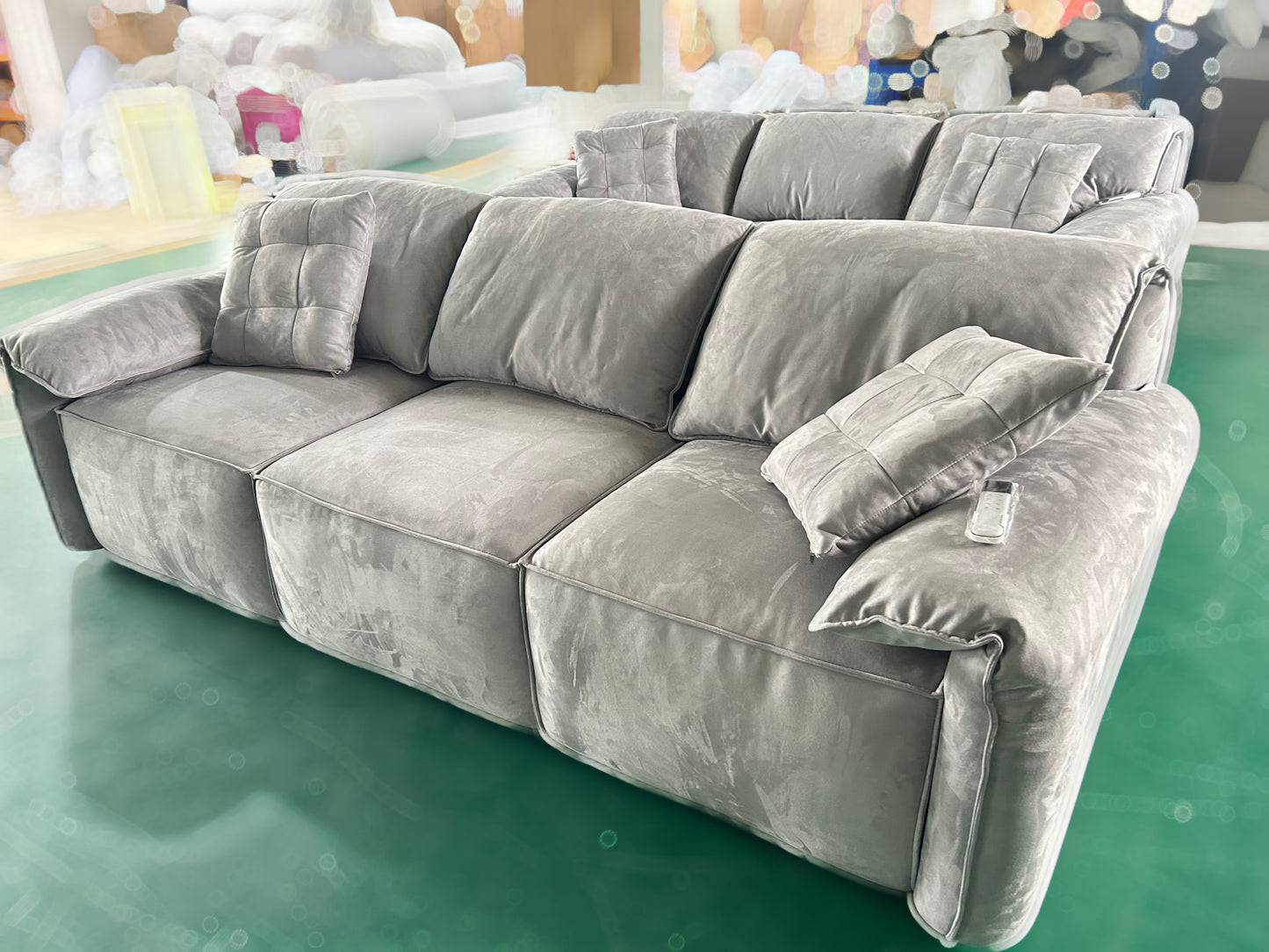 Modern Design Elephant Ear Style Electrc Remote Controlled Fabric Three Seat Sofa Chaise Lounge Muti Color