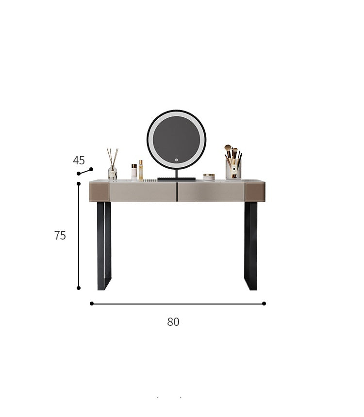 TEODORO Sintered Stone Top Leather Wrapped Vanity Table With Stool And LED Mirror Makeup Table Dressing Table With Drawers 0.8m-1.2m