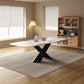 Lupika Sintered Stone Top Rectangular Dining Table With X Shape Stand Glossy Finish 1.8-2.2m