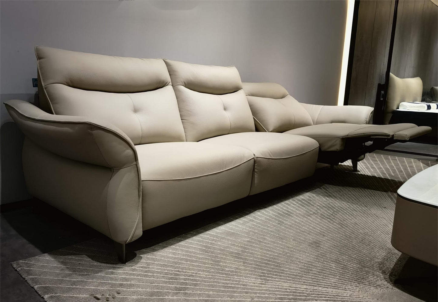 LORELEI Elephant Grey Genuine Leather Three Seat Sofa With Left Hand Side Electric Recliner Electric Sofa Lounge 2.78m