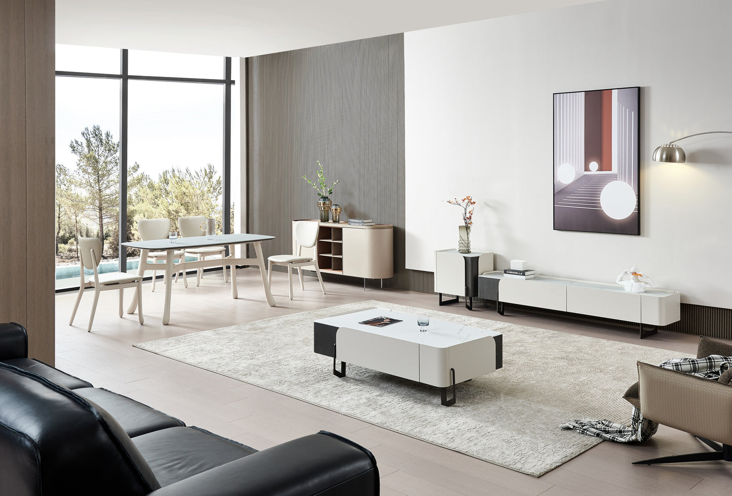 TIZIANO Modern Style Slate Top TV Cabinet and Coffee Table Set