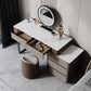 TEODORO Sintered Stone Top Leather Wrapped Vanity Table With Stool And LED Mirror Makeup Table Dressing Table With Drawers 0.8m-1.2m