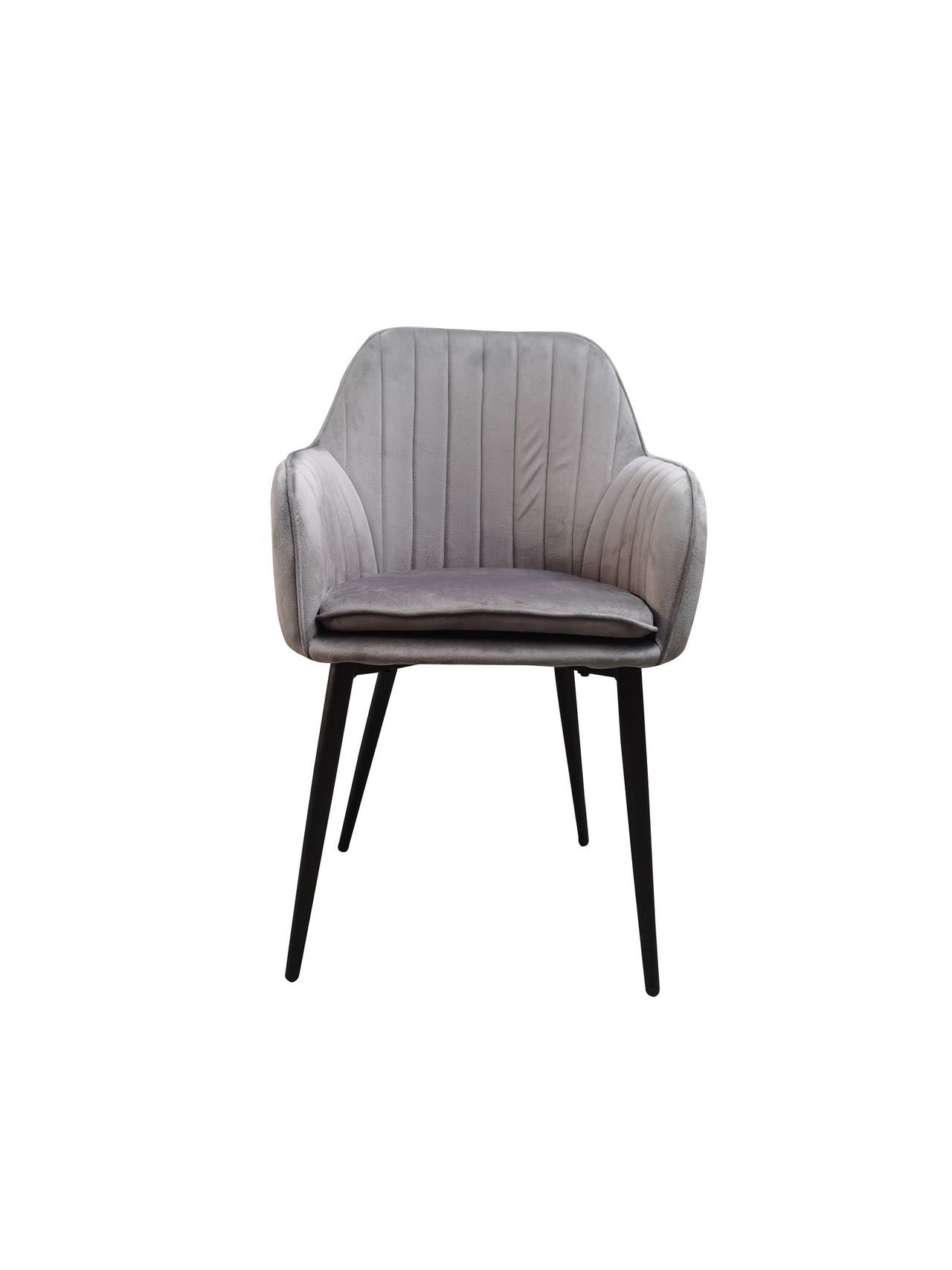 French Style Dining Chair Grey Color Velvet Upholstered With Thickened Seat Cushion Armchair