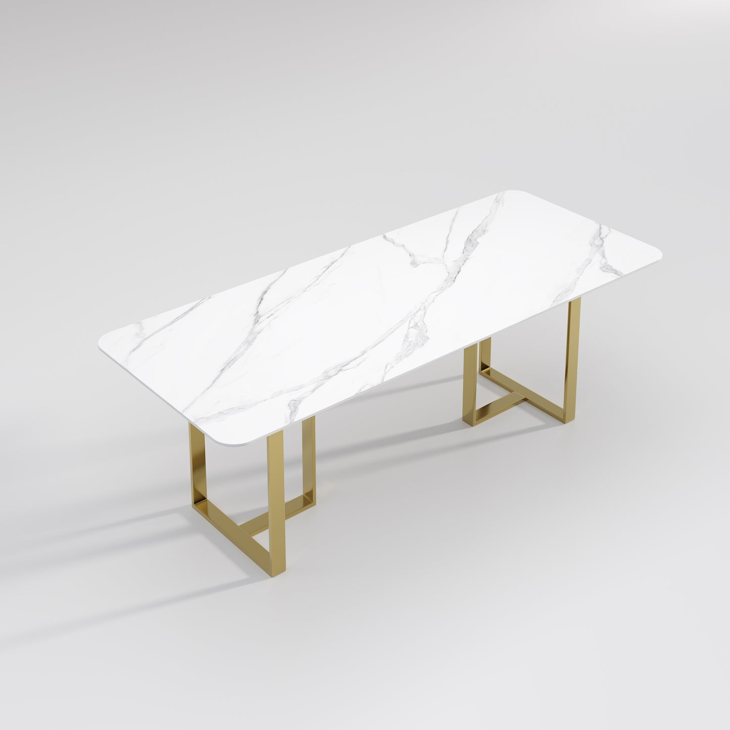 ELOWEN Marble Style Paint Sintered Stone Top Rectangular Dining Table High Gloss Finish 1.8-2.4m