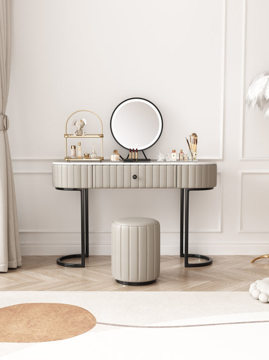 CALLIST Vanity Table With Stool and Mirror Set Makeup Table Dressing Table Grey Color 1m