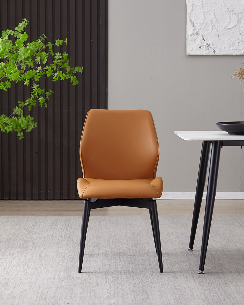 Italian Design PU Leather Dining Chair Metal Legs Orange Color Hand Stitched